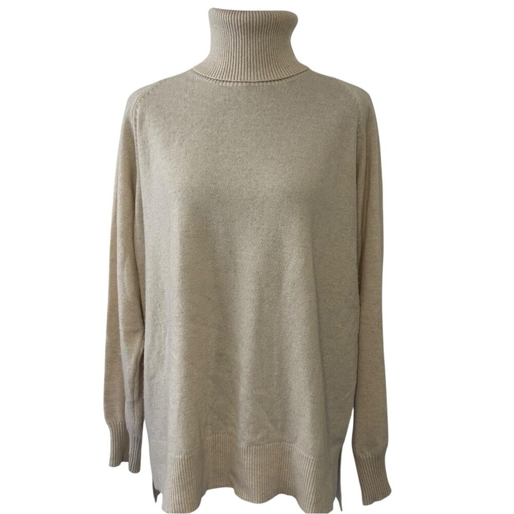 Rosetta Getty Mélange Cashmere Turtleneck Sweater Ecru (Oatmeal) Oversized XS